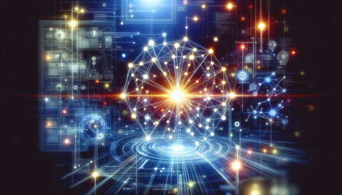 Sie? w?z?ów symbolizuj?ca internet, z liniami strategii networkingu prowadz?cymi do sukcesu.