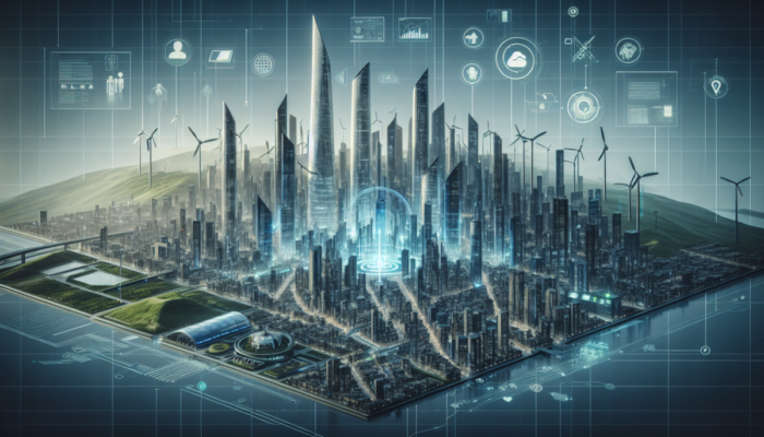 Futurystyczna panorama miasta z zaawansowan? technologi?, innowacyjnymi rozwi?zaniami i zielon? energi?.