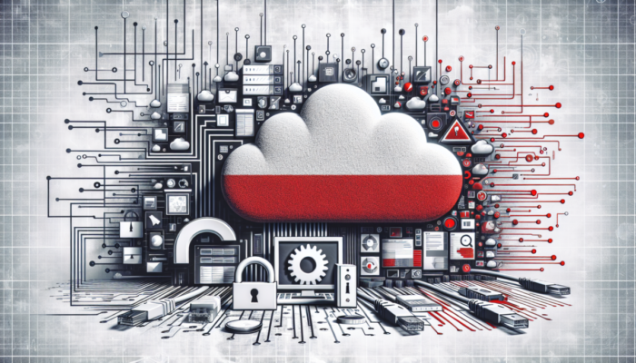 Loga popularnych us?ug backupu online na tle flagi Polski.