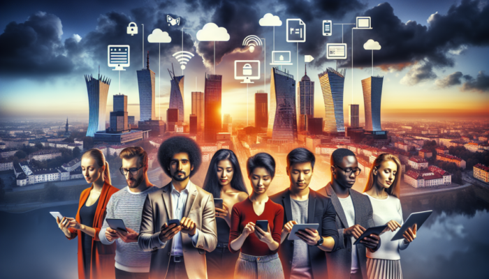 Polscy użytkownicy przesy?aj? dane do chmury za pomoc? najlepszych aplikacji backupu online, t?o: warszawska panorama o zmierzchu.