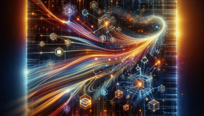 Wizualizacja strumieni danych w sieci blockchain, różne pr?dko?ci przetwarzania transakcji.