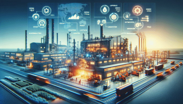 Nowoczesna polska fabryka przemys?owa z czujnikami IoT monitoruj?cymi zasoby, optymalizuj?cymi zużycie energii i zarz?dzaj?cymi logistyk?.