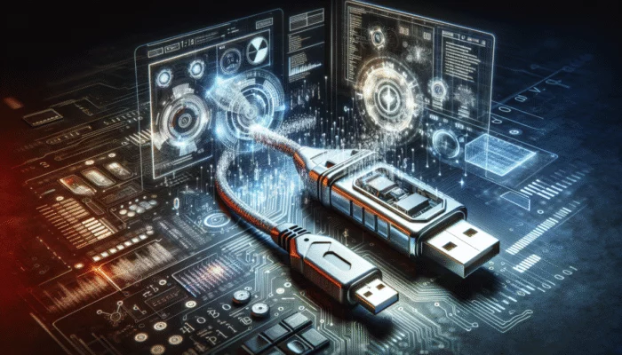 Pendrive pod??czony do komputera, instalacja oprogramowania, interfejs cyfrowy, elementy techniczne.