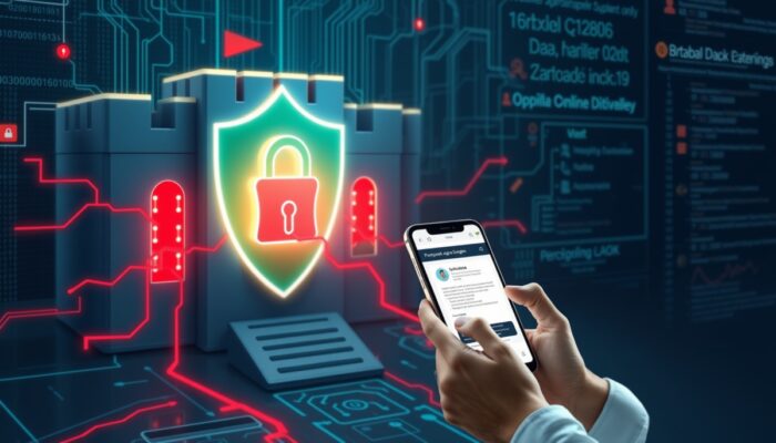 Cyfrowa forteca menedżera hase? z tarcz? blokuj?c? wycieki danych, użytkownik w Polsce sprawdza alerty na smartfonie.