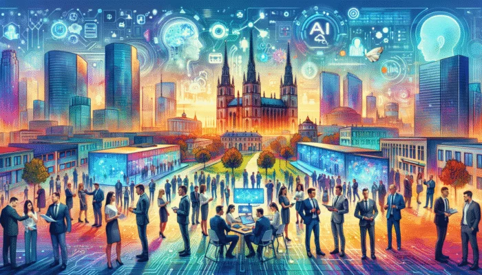Polskie centrum technologiczne, gdzie rz?d i startupy AI wspó?pracuj?, otoczone zaawansowanymi laboratoriami i warsztatami edukacyjnymi, wspieraj?c innowacje i inwestycje w sztuczn? inteligencj?.
