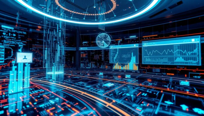 Futurystyczny krajobraz cyfrowy przedstawiaj?cy optymalizacj? modeli uczenia maszynowego z abstrakcyjnymi reprezentacjami przep?ywu danych, metryk dok?adno?ci i dynamicznych algorytmów, podkre?laj?cy szybko?? i efektywno?? w nowoczesnym ?rodowisku biznesowym.