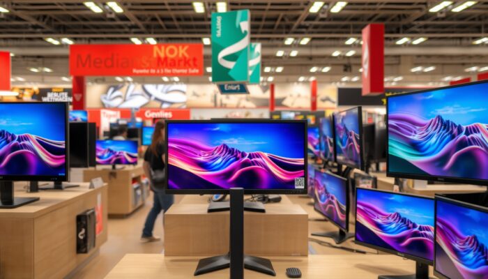 Wystawa monitorów w MediaMarkt w Warszawie: eleganckie modele z panelami IPS, rozdzielczo?ci? 4K, czasem reakcji poniżej 1 ms i cz?stotliwo?ci? 144 Hz. Ceny od 800 z?.